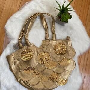 Gold Sequin Circle Pattern Tote Bag